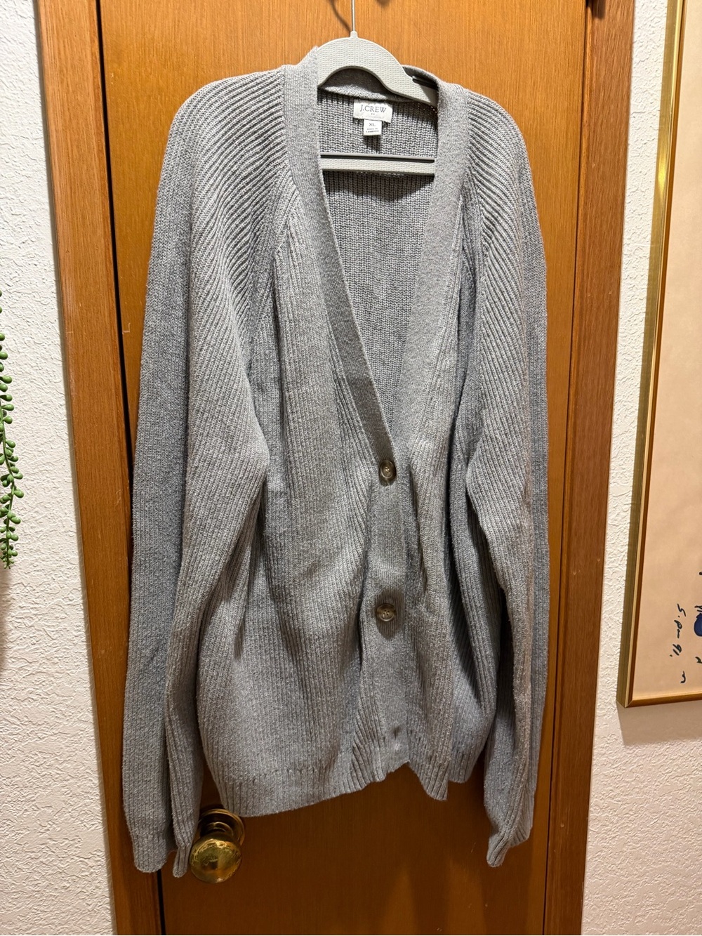 J. Crew Heather Gray Ribbed V‑Neck Cardigan